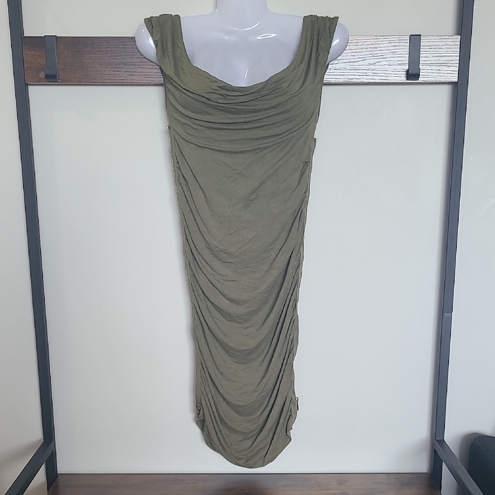 Elegant Olive Green Draped Dress